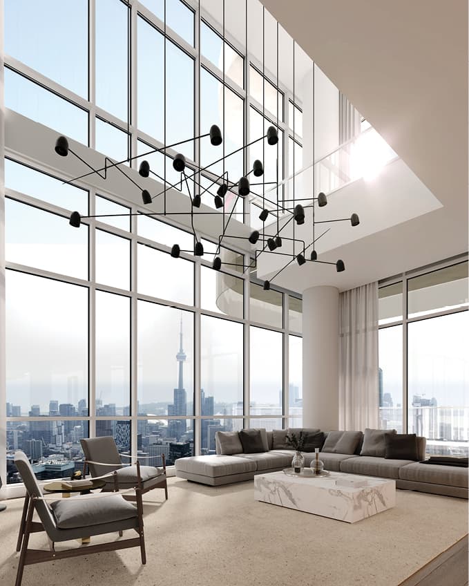 Double Height Living Room with Picture-Perfect Skyline Views